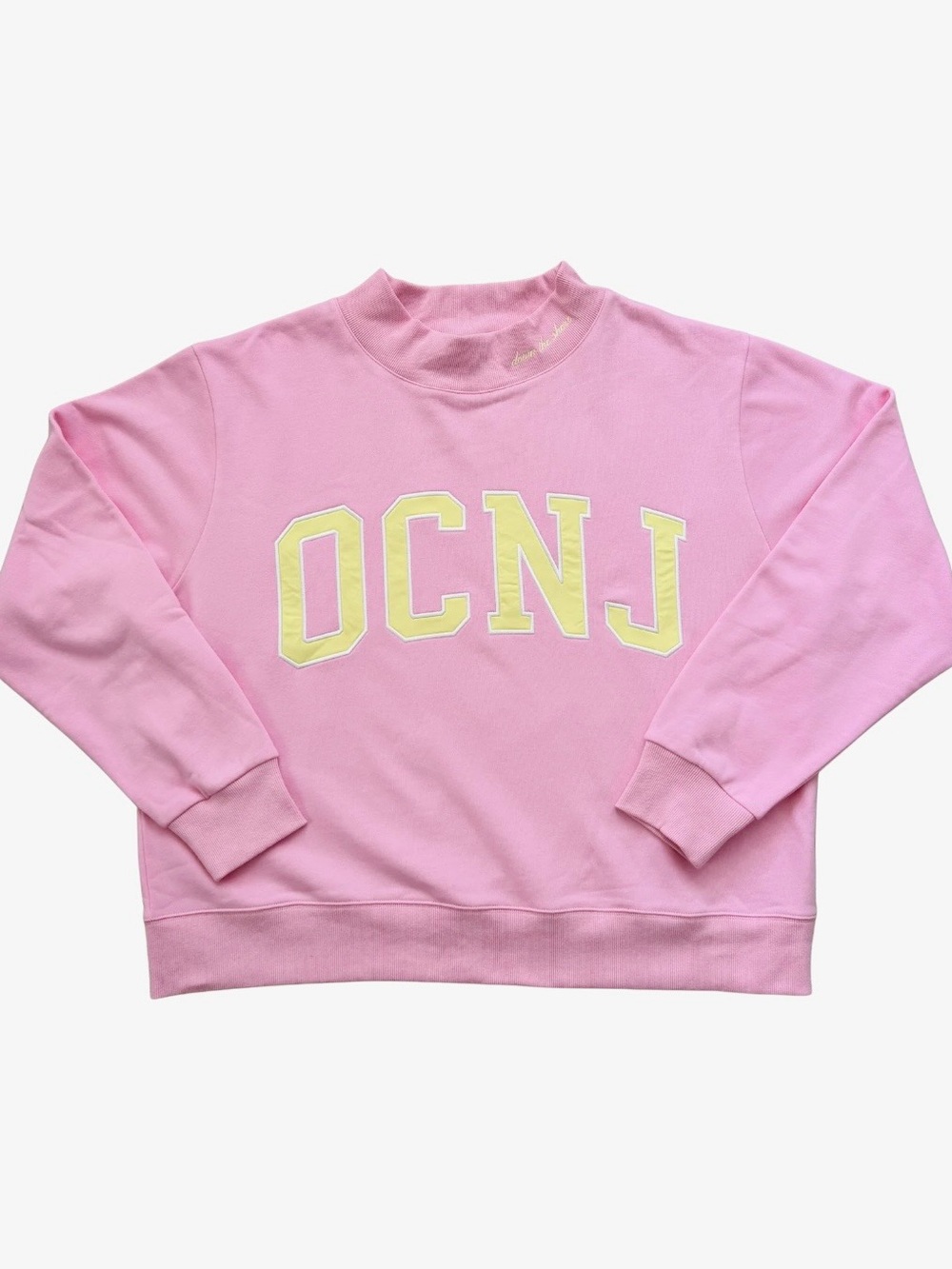 Penn&Peak OCNJ Pink Crewneck Pullover with Yellow Lettering size S/M